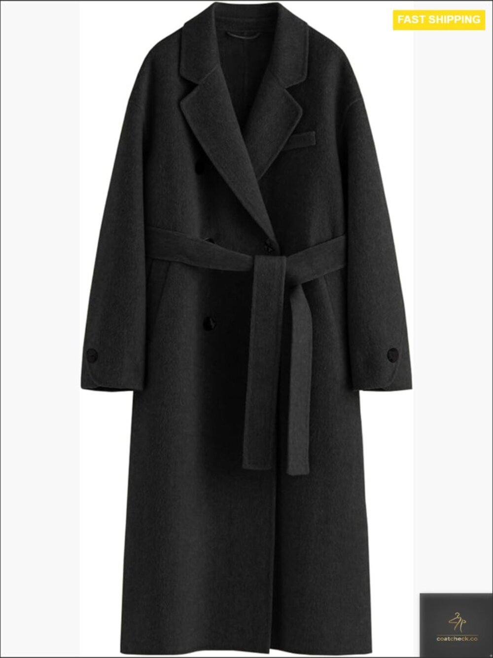 Classic Wool Pea Coat Double Breasted Trench Belted Fitted Chic Fall Winter